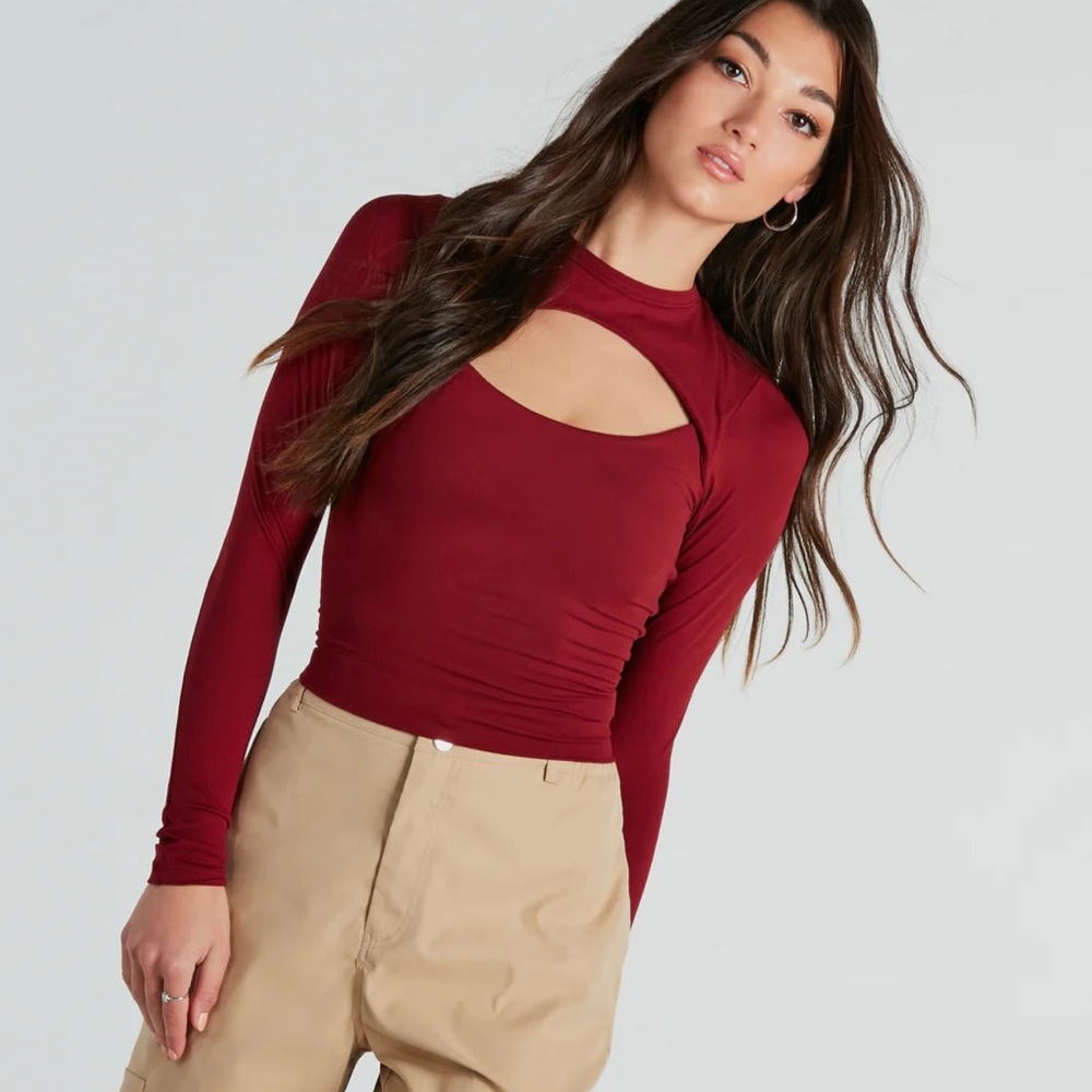Forever 21 Burgundy Cutout Bodysuit